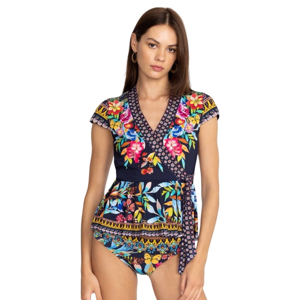 Johnny‎ Was Ocean Dreamer Tankini Top Wrap Swimsuit Swim Top Navy Womens XS NEW